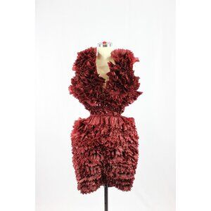 ASOS LUXE Oxblood Red Pleated Ruffle Plunge Neck Mini Halter Dress, Size 10